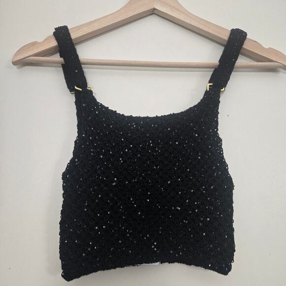 Asta Resort Grace Sequined Crochet Crop Tank Top XS Black NEW NWT - Picture 11 of 13